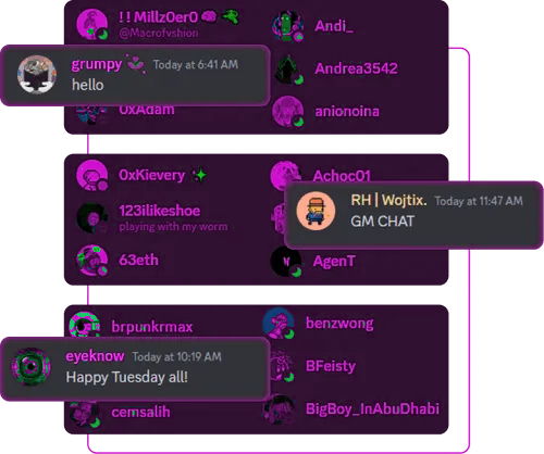 Discord member list showing an active server with members chatting